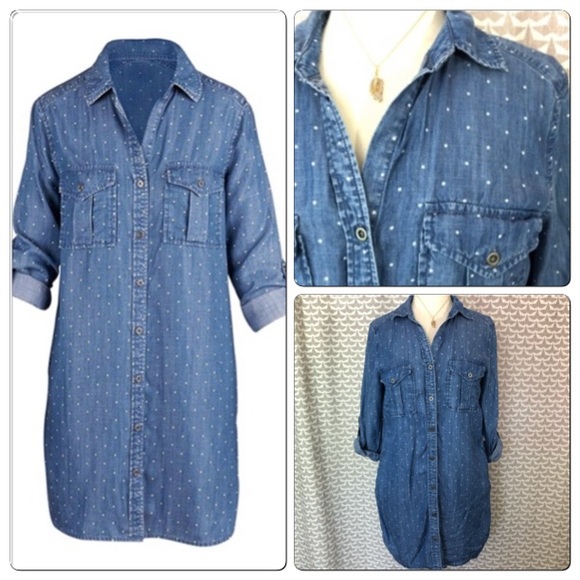 Philosophy Tops - Philosophy Polka Dot Denim Jean Long Blouse Tunic